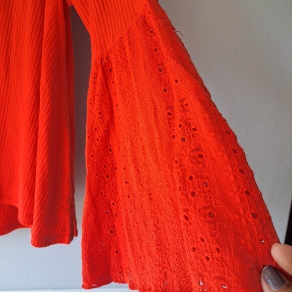 Free People Orange Bell Sleeve Blouse - Picture 5 of 13